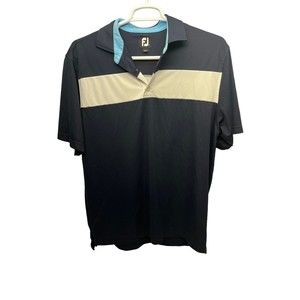 FootJoy FJ Golf Polo Short Sleeve Shirt Striped Color Block White Blue Mens L